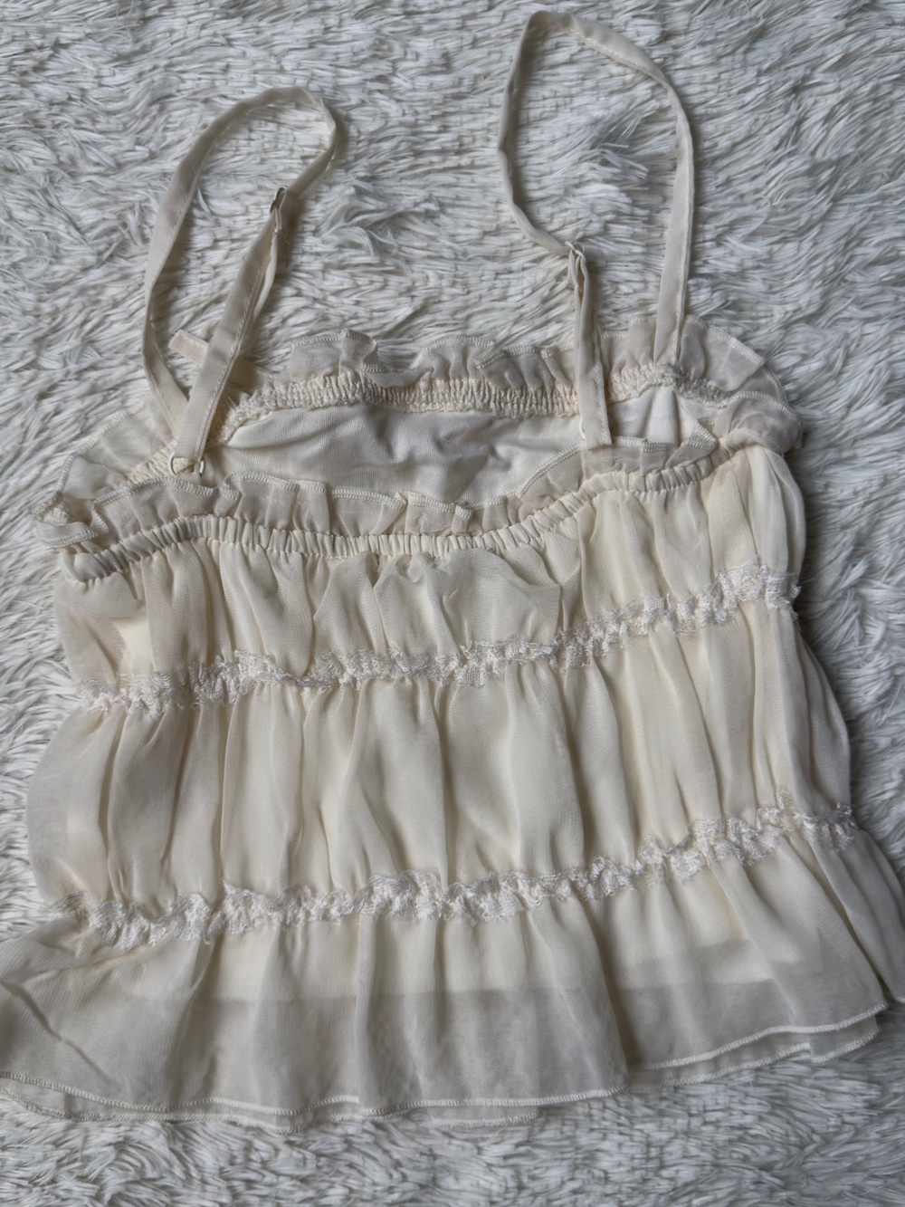 Girls Cream Ruffled Tank Top - Picture 2 of 3